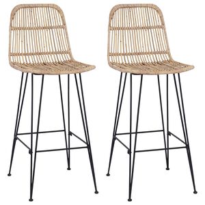 vidaXL Barpall 2 st Naturlig 44 x 55 x 109 cm Rattan och St&aring;l