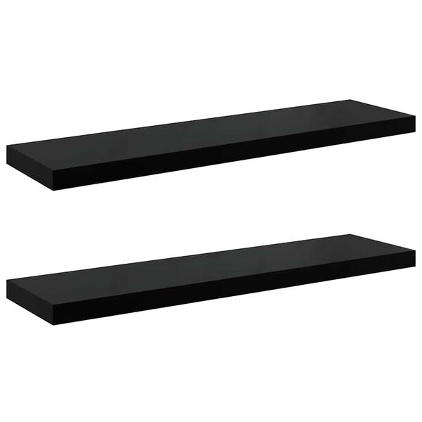 vidaXL Sv&auml;vande v&auml;gghyllor 2 st svart h&ouml;gglans 90x23,5x3,8 cm MDF