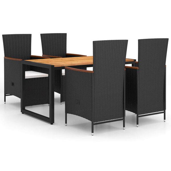 vidaXL Matgrupp f&ouml;r tr&auml;dg&aring;rden 5 delar svart