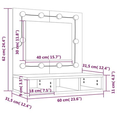 vidaXL Spegelskåp med LED vit 60x31,5x62 cm