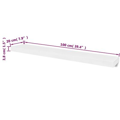 2 Flytande vägghyllor i MDF 100x20x3,8 cm vit