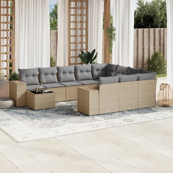 vidaXL Loungegrupp f&ouml;r tr&auml;dg&aring;rden m. dynor 11 delar beige konstrotting