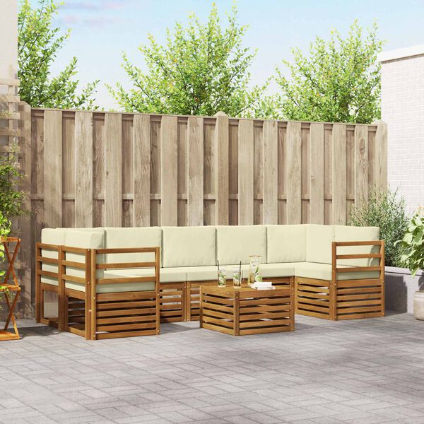 vidaXL Soffgrupper 8 pcs Naturlig och Gr&auml;dde Massivt Akaciatr&auml;