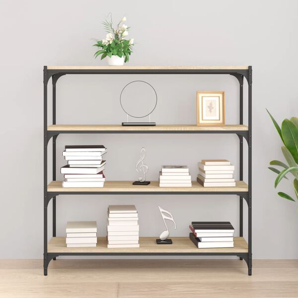 vidaXL Bokhylla sonoma-ek 100x33x100 cm konstruerat tr&auml; och st&aring;l