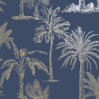 DUTCH WALLCOVERINGS Tapet tropiska träd marinblå och silver