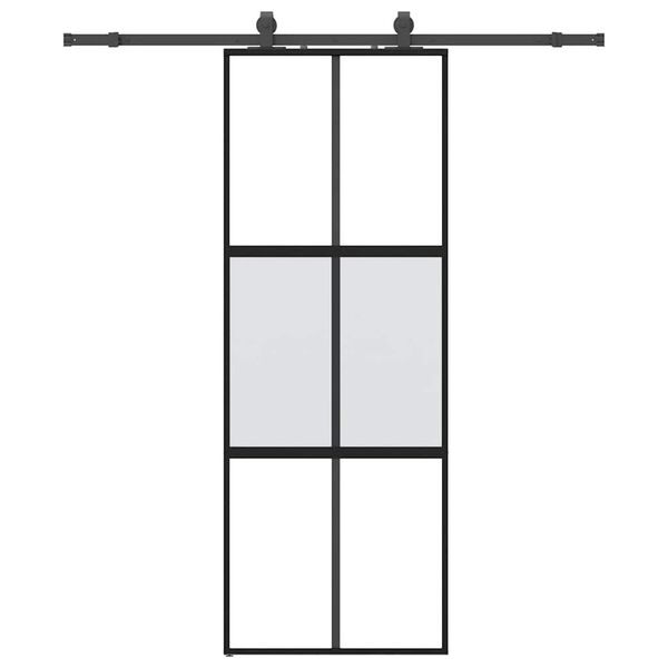 vidaXL Skjutd&ouml;rr med beslag svart 76x205 cm h&auml;rdat glas