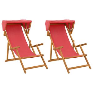vidaXL Deck Chair 2 st 3 Position Massiv Eukalyptus Tr&auml; R&ouml;d