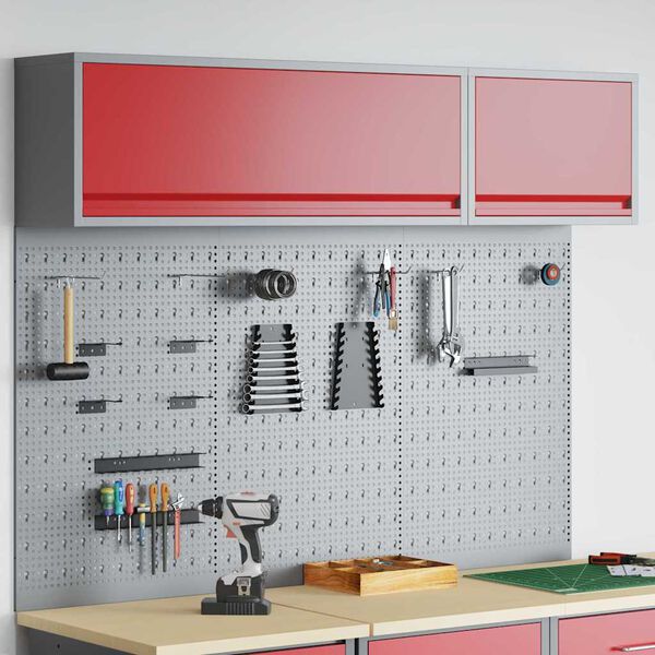 vidaXL Verktygssk&aring;p och pegboard-set 5 pcs R&ouml;d 150 x 25 x 115 cm St&aring;l