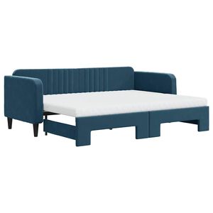 vidaXL Dagb&auml;dd utdragbar med madrasser bl&aring; 80x200 cm sammet