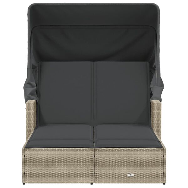 vidaXL Dubbel sols&auml;ng med tak och dynor ljusgr&aring; konstrotting