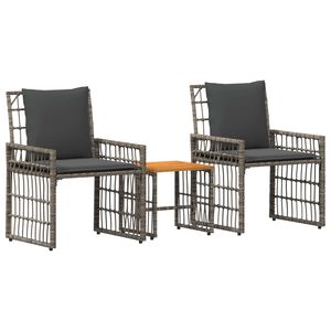 vidaXL Utem&ouml;belset 3 st Svart och M&ouml;rkgr&aring; St&aring;l och poly rattan