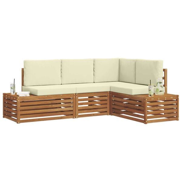 vidaXL Utomhussoffset med kudde 4 Stycke Naturlig och Gr&auml;dde