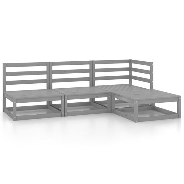 vidaXL Loungegrupp f&ouml;r tr&auml;dg&aring;rden 4 delar gr&aring; massiv furu