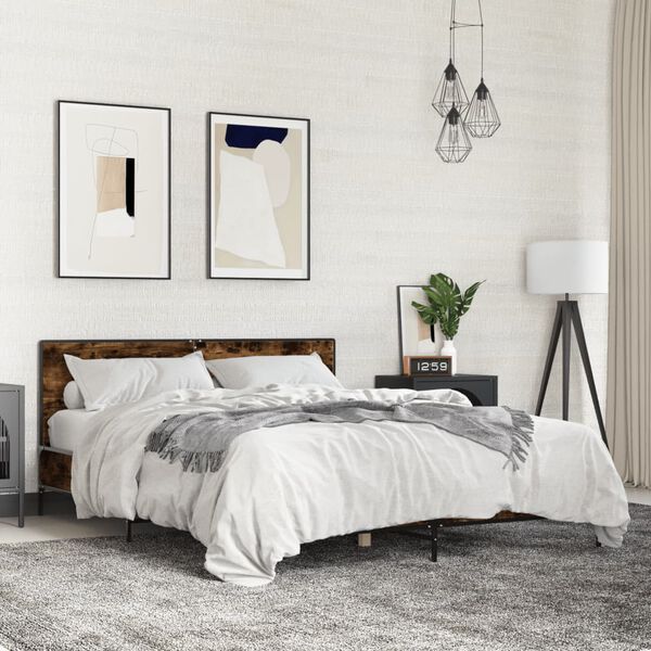 vidaXL S&auml;ngram r&ouml;kf&auml;rgad ek 160x200 cm konstruerat tr&auml; och metall