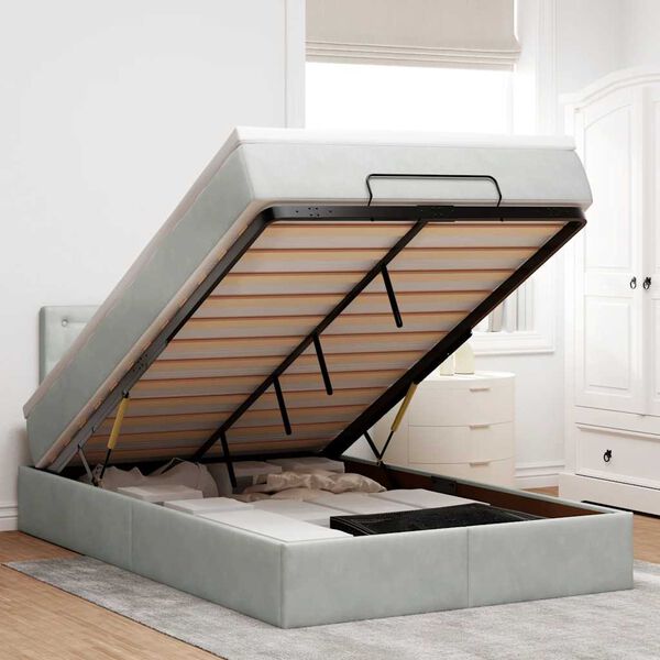 vidaXL Ottoman s&auml;ngram med madrass ljusgr&aring; 120x200 cm sammet