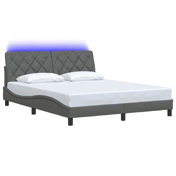 vidaXL Bed Frame with LED without Mattress Dark Grey 160x200 cm Fabric