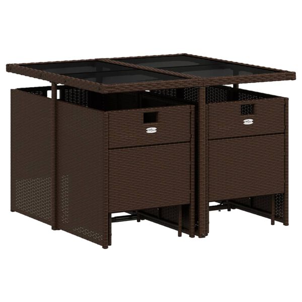 vidaXL Matgrupp f&ouml;r tr&auml;dg&aring;rden med dynor 9 delar konstrotting brun