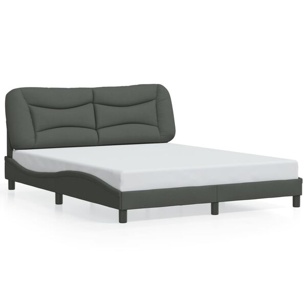 vidaXL Bed Frame with LED without Mattress "Hvar" Dark Grey 160x200 cm Fabric
