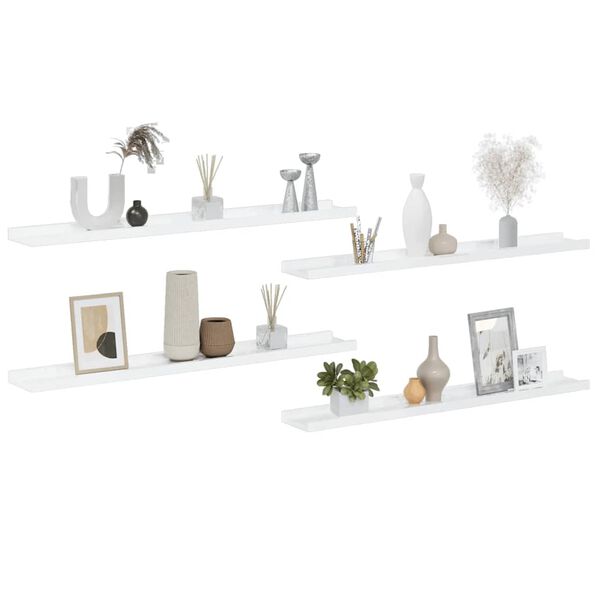 vidaXL V&auml;gghyllor 4 st vit h&ouml;gglans 80x9x3 cm