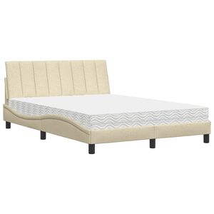 vidaXL Bed with Mattress "Hanko" Cream 140x200 cm Fabric