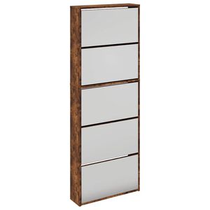 vidaXL Skosk&aring;p med spegel 5 sk&aring;p r&ouml;kf&auml;rgad ek 63x17x169,5 cm