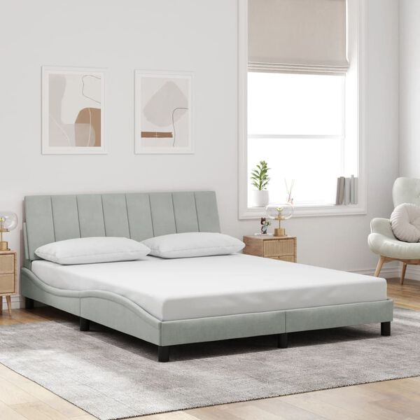 vidaXL Bed Frame without Mattress "Hanko" Light Grey 160x200 cm Velvet