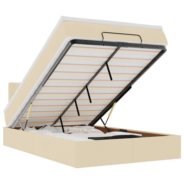 vidaXL Ottomansk s&auml;ng med madrass & LED-lampor gr&auml;ddvit 120x190cm tyg