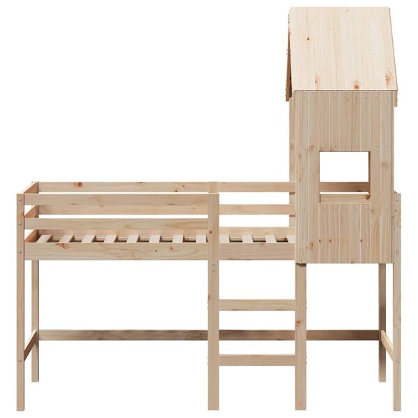 vidaXL Våningssäng med stege och tak 90x190 cm massiv furu