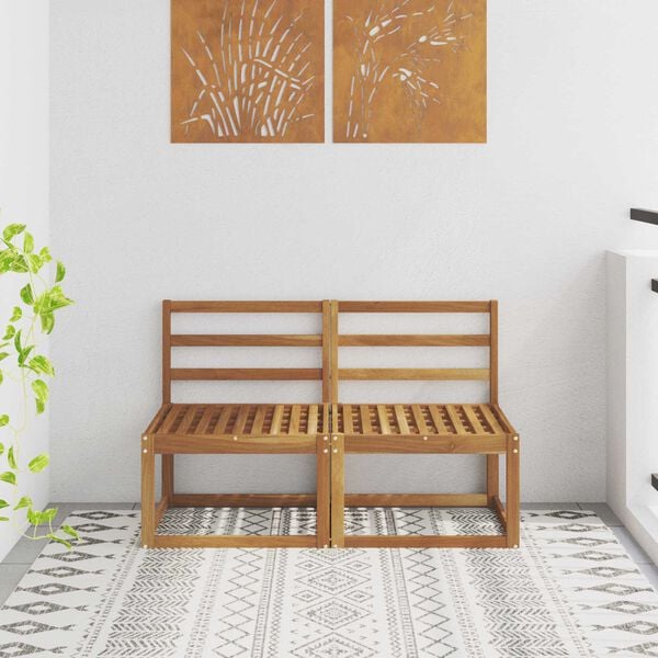 vidaXL 2 Stycke Utomhus Mellansoffa Massivt Akaciatr&auml; Naturf&auml;rg