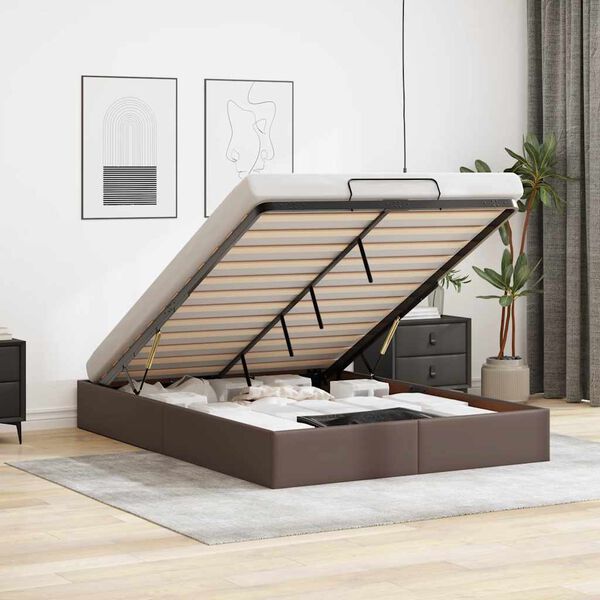 vidaXL Ottoman sängram utan madrass brun 140x200 cm konstläder