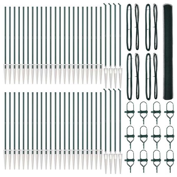 vidaXL Staket med stolpar Gr&ouml;n 1.5 x 100 m PVC-belagd st&aring;l