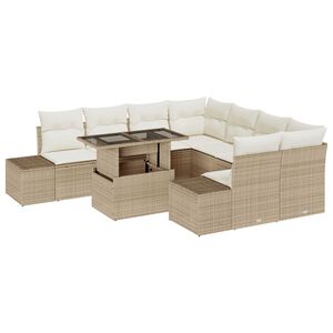 vidaXL Tr&auml;dg&aring;rdsoffset 9 pcs Beige och gr&auml;ddf&auml;rgad konstrotting