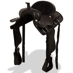vidaXL Westernsadel tr&auml;ns&halsband &auml;kta l&auml;der 16" svart