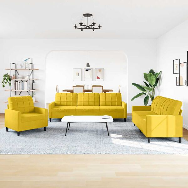vidaXL Soffgrupp med dynor 3 delar gul sammet