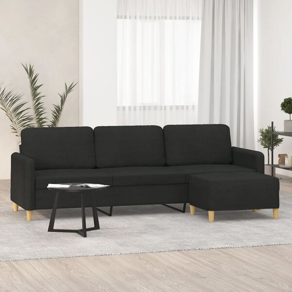 vidaXL 3-sitssoffa med fotpall Svart 210 cm tyg