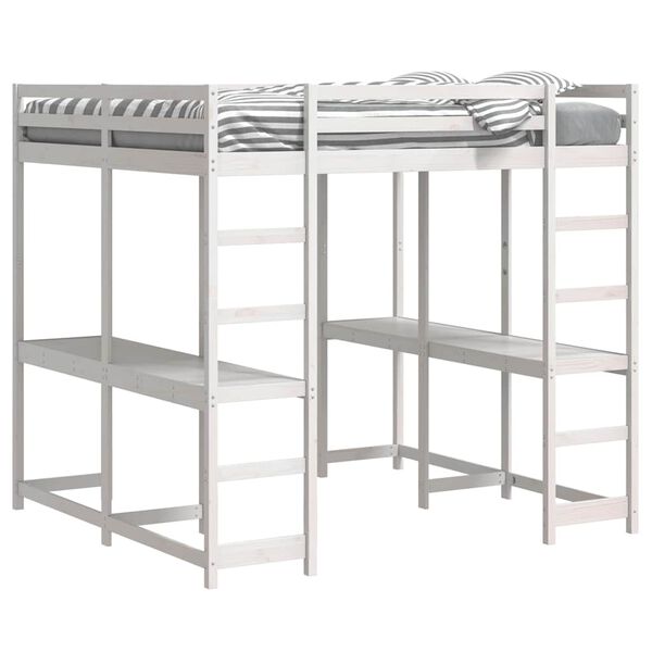 vidaXL Våningssäng med skrivbord & stege vit 160x200 cm massiv furu