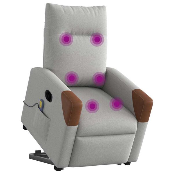 vidaXL Elektrisk massagefåtölj med uppresningshjälp molngrå tyg