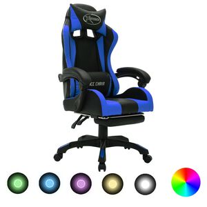 vidaXL Gamingstol med RGB LED-lampor bl&aring; och svart konstl&auml;der
