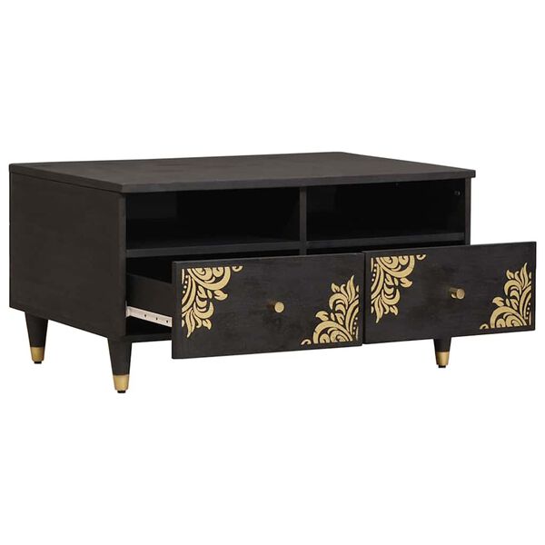 vidaXL Kaffeebord med låda Svart 80 x 54 x 40 cm Massivt mangoträ