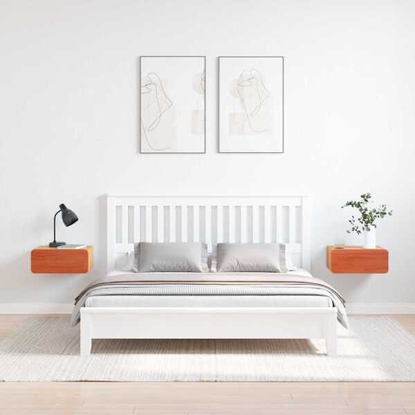 vidaXL S&auml;ngbord med l&aring;da 2 pcs Vaxbrun 39 x 34 x 16,5 cm Massiv furu