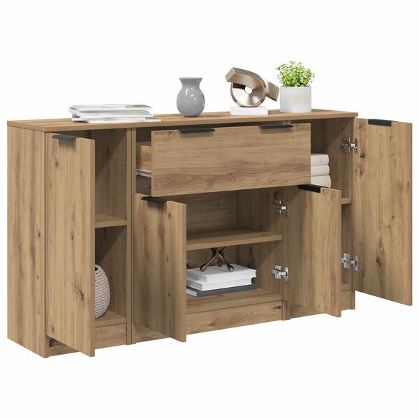 vidaXL Sideboard med l&aring;da 3 pcs Artisan Ek Konstruerat tr&auml;