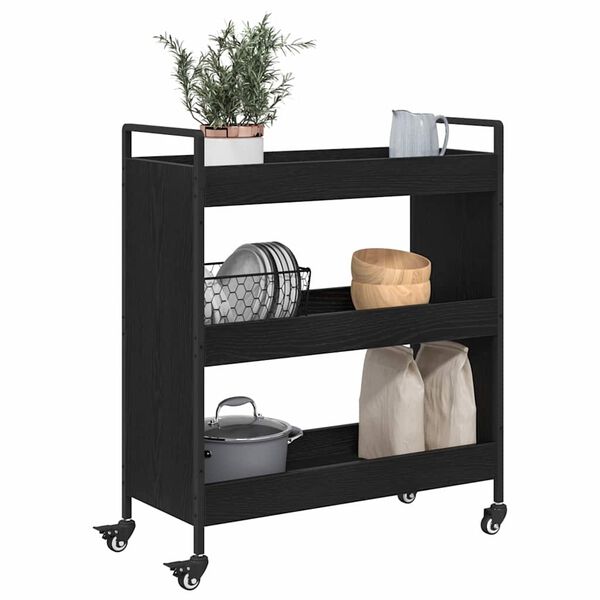 vidaXL Köksvagn Svart Ek 70 x 30 x 82 cm Konstruerat trä