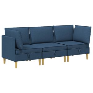 vidaXL Modulsoffor med f&ouml;rvaring 3 pcs Bl&aring; Tyg