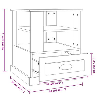 vidaXL Sängbord vit 50x50x60 cm konstruerat trä
