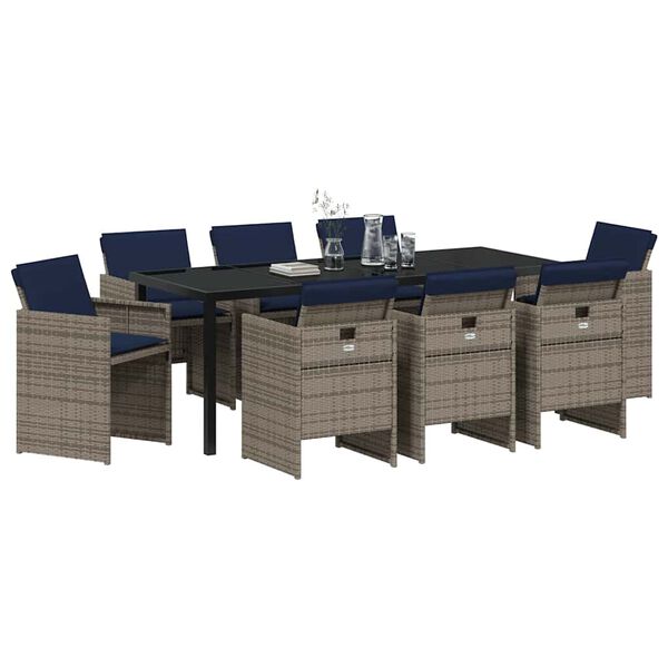 vidaXL Tr&auml;dg&aring;rdsm&ouml;belset med kudde 9 pcs Gr&aring; konstrotting