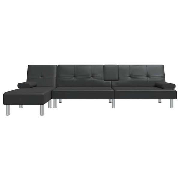 vidaXL L-formad bäddsoffa svart 255x140x70 cm konstläder