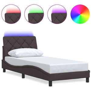 vidaXL Bed Frame with LED without Mattress Dark Brown 90x190 cm Fabric