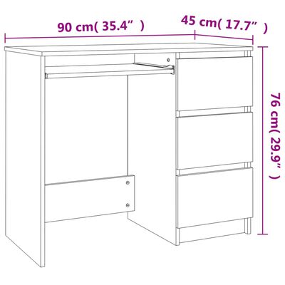 vidaXL Skrivbord vit och sonoma-ek 90x45x76 cm konstruerat trä