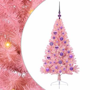 vidaXL Konstgjord F&ouml;rbelyst Julgran med 150 LED-lampor Rosa 120 cm PVC