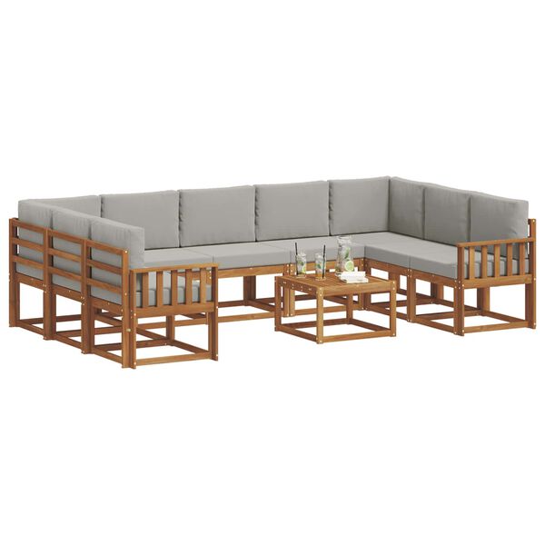 vidaXL Utomhussoffset med kudde 10 pcs Naturlig och Ljus Gr&aring;